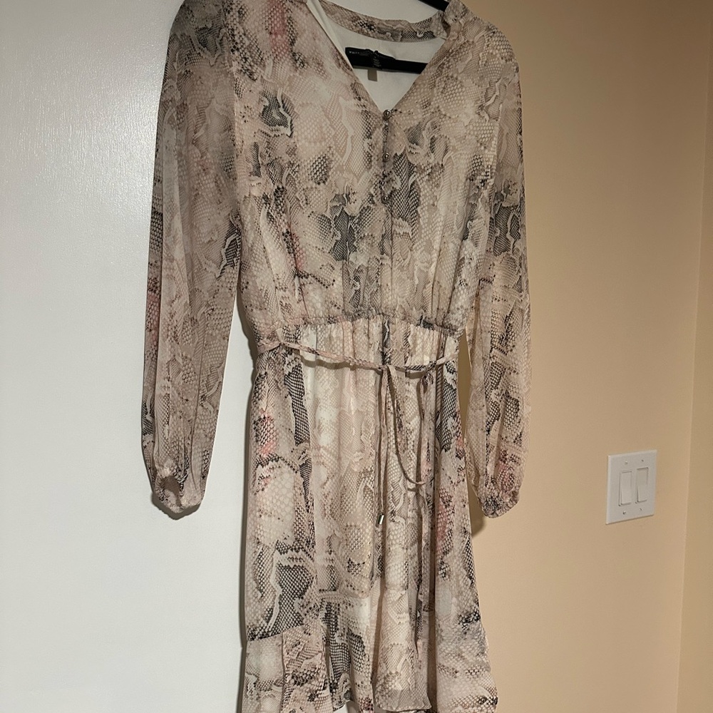 White House Black Market Beige Snake Print Dress